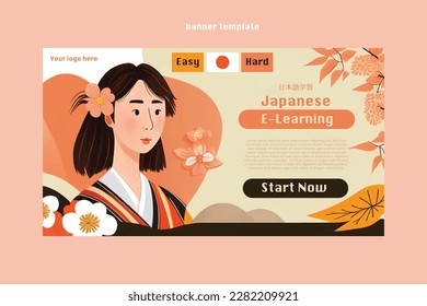 Vector banner template Japanese culture travel elearning Education online course Translation: Japanese learning