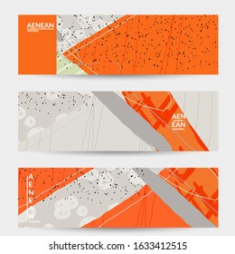 Vector banner template with motley shapes or bolts hand drawn textured. Striped wavy shapes and lines design. Abstract hipster background in flat style. Modern artwork pattern. 