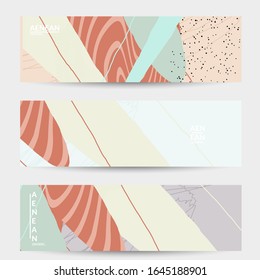 Vector banner template with motley shapes or bolts hand drawn textured. Striped wavy shapes and lines design. Abstract hipster background in flat style. Modern artwork pattern. 
