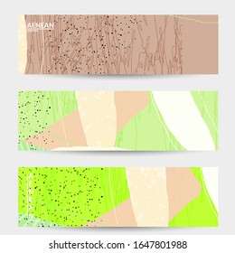 Vector banner template with motley shapes or bolts hand drawn textured. Striped wavy shapes and lines design. Abstract hipster background in flat style. Modern artwork pattern. 