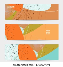 Vector banner template with motley shapes or bolts hand drawn textured. Striped wavy shapes and lines design. Abstract hipster background in flat style. Modern artwork pattern. 