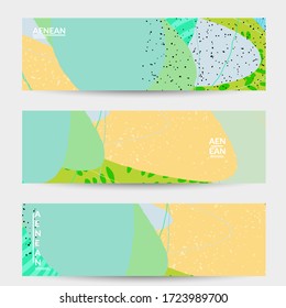 Vector banner template with motley shapes or bolts hand drawn textured. Striped wavy shapes and lines design. Abstract hipster background in flat style. Modern artwork pattern. 