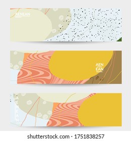Vector banner template with motley shapes or bolts hand drawn textured. Striped wavy shapes and lines design. Abstract hipster background in flat style. Modern artwork pattern. 