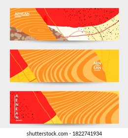 Vector banner template with motley shapes or bolts hand drawn textured. Striped wavy shapes and lines design. Abstract hipster background in flat style. Modern artwork pattern. 