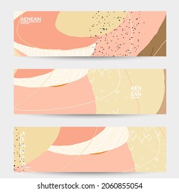 Vector banner template with motley shapes or bolts hand drawn textured. Striped wavy shapes and lines design. Abstract hipster background in flat style. Modern artwork pattern. 