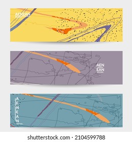 Plantilla de banner vectorial con formas variadas o tornillos dibujados a mano con textura. Diseño de líneas y formas onduladas a rayas. Resumen de fondo hipster de estilo plano. Patrón de arte moderno. 