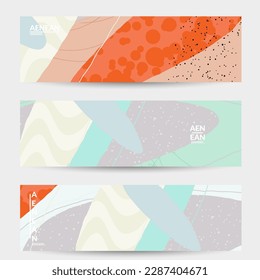 Vector banner template with motley shapes or bolts hand drawn textured. Striped wavy shapes and lines design. Abstract hipster background in flat style. Modern artwork pattern. 