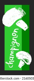Vector banner template with mushrooms seamless pattern. Hand drawn mushroom ornament for packaging design. Label champignon, vegetable, vegan protein badge. Vegetarian food. Mushroom soup ingredients.