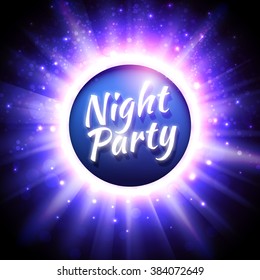 Vector banner template for Night Party. Premium abstract background with bokeh defocused lights and sunbeams