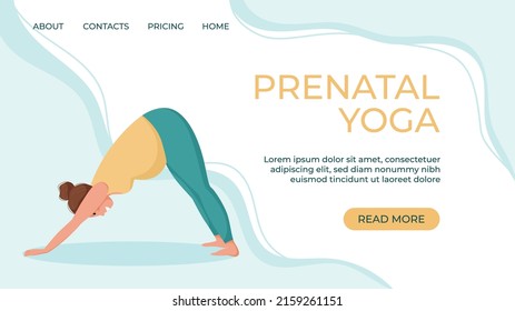 Vector banner template for prenatal yoga studio website. A pregnant woman goes in for sports.