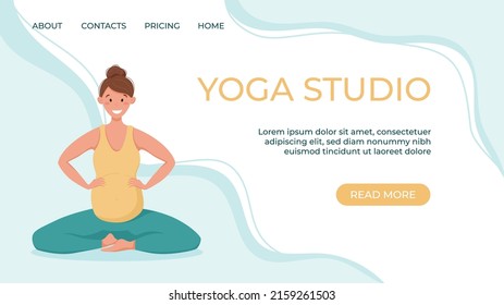 Vector banner template for prenatal yoga studio website. A pregnant woman goes in for sports.