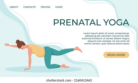Vector banner template for prenatal yoga studio website. A pregnant woman goes in for sports.