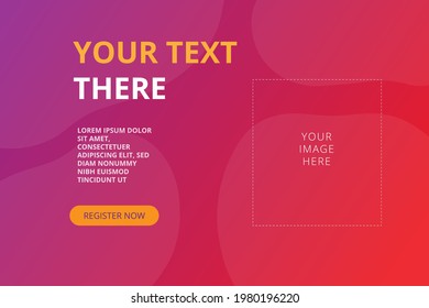 Vector banner template with red and pink background with transparent clouds and yellow letters