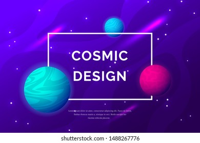 Vector banner template with space colorful cartoon background and white frame and text.