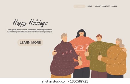 Vector banner template for website and application development. Friends to have fun on New Year's holidays light sparklers. Happy new year 2020 concept.Vector illustration