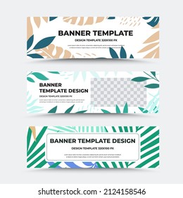 Vector banner template, white background with illustration, tropical leaves, monstera, place for text, header. Standard page for business concept. Booklet set in corporate style for presentation