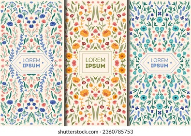 Vector banner templates set with doodles floral invitation cards
