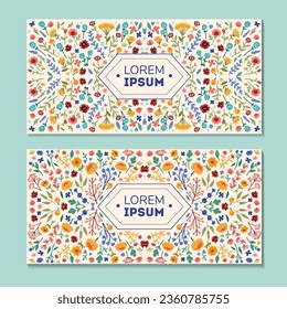 Vector banner templates set with doodles floral invitation cards