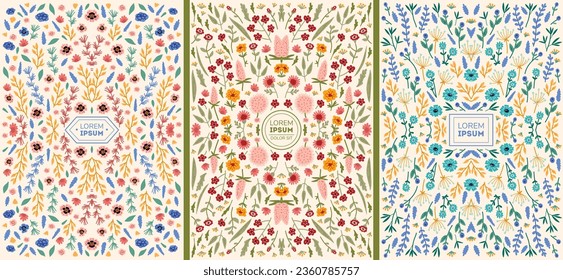 Vector banner templates set with doodles floral invitation cards