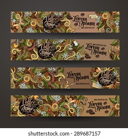 Vector banner templates set with doodles coffee theme