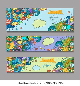 Vector banner templates set  with doodles summer time theme