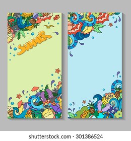 Vector banner templates set  with doodles summer time theme