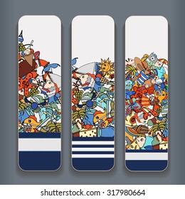 Vector banner templates set with doodles summer theme