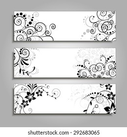 Vector banner templates set with floral elements. Set of flower invitation cards for wedding - vector illustration. Wedding flyer, poster, banner. Wedding banner. Wedding invite  layout background.