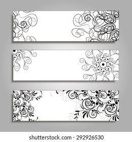 Vector banner templates set with floral elements.