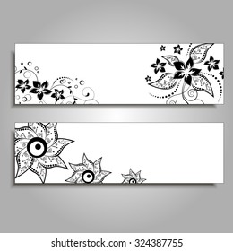 Vector banner templates set with floral elements.