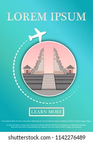 Vector Banner with text Travel card. Concept website template.Modern flat paper art design.Bali, indonesia.Vector Illustration
