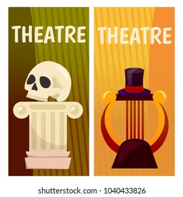 Vector banner with theatre icons Flat illustration design