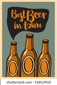 vector banner with three bottles and inscription best beer and town