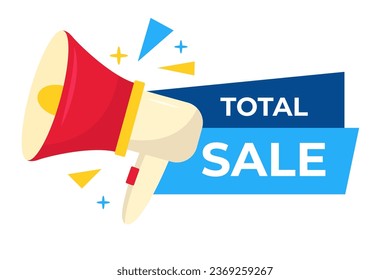 Vector banner total sale countdown badge. Last time offers icon. Last chance, last day promo discount. Megaphone on white background