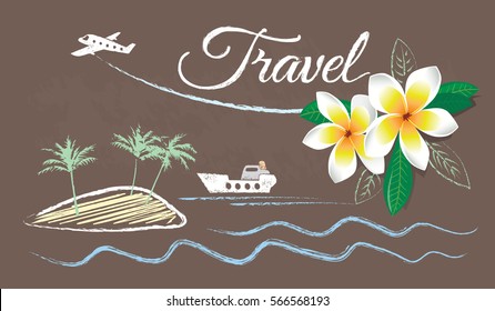 Vector banner tourism, drawn with chalk on a slate