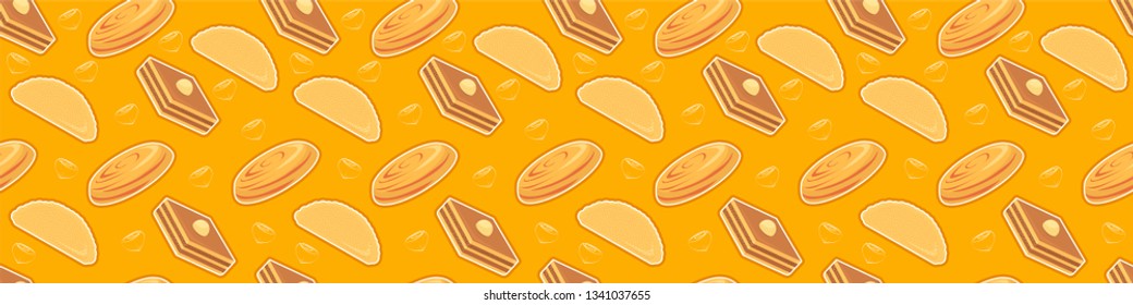 vector banner, traditional bakery for Novruz Holiday. baklava, shekerbura and qoqal