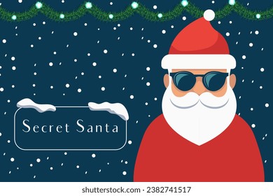 Vector banner for traditional Christmas gift exchange with text Secret Santa.
