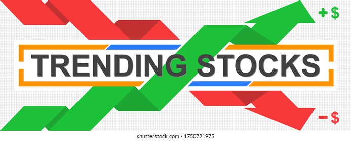 A vector banner of Trending Stocks, with up trend and down trend, illustration for stock analysis article.