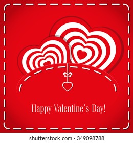 Vector banner: two cute figurines hearts in jeans pocket and text Happy Valentine's Day 