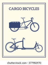 Vector banner with two types of cargo bicycle made in flat style. Vector bike icon.