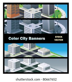 Vector banner of urban buildings in the isometric