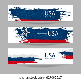 Vector banner with USA flag. Set of abstract backgrounds for a holiday Memorial Day, Independence Day. Collection of vector illustrations, wallpaper America. Grunge.