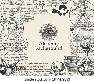 vector banner in vintage style on the theme of alchemy, folk medicine and medieval science