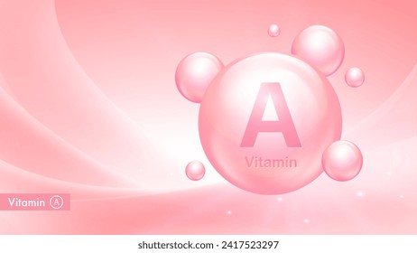 Vector banner for Vitamin A complex with drop bubbles. Medical and scientific concept. Beauty treatment nutrition skin care or cosmetic poster