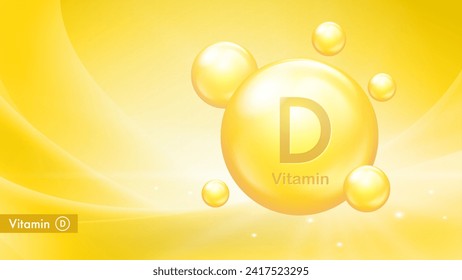 Vector banner for Vitamin D complex with drop bubbles. Medical and scientific concept. Beauty treatment nutrition skin care or cosmetic poster