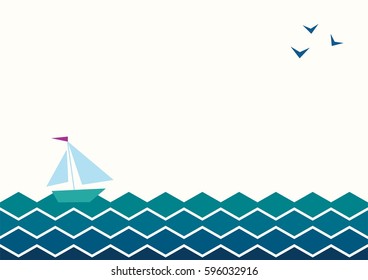 Vector banner with waves, seagulls, boat and place for your text