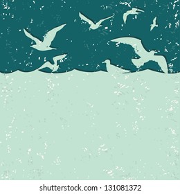 Vector banner with waves,  seagulls and place for your text