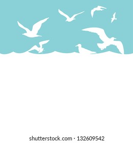 Vector banner with waves, seagulls and place for your text