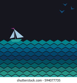 Vector banner with waves, seagulls and place for your text