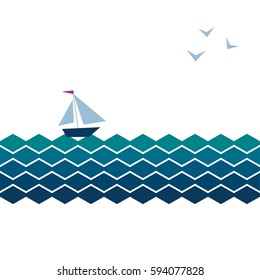Vector banner with waves, seagulls and place for your text
